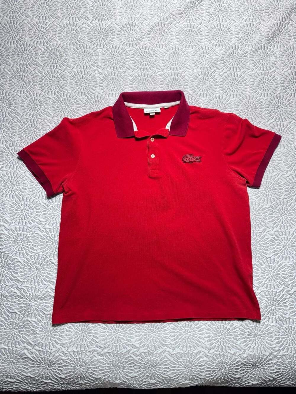 Lacoste Regular Fit Polo Shirt US XL Red Cotton Piqué Contrast Collar